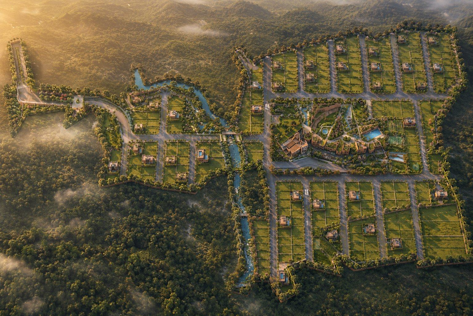 AURA ESTATE — aerial view of the sanctioned Phase-1 master plan