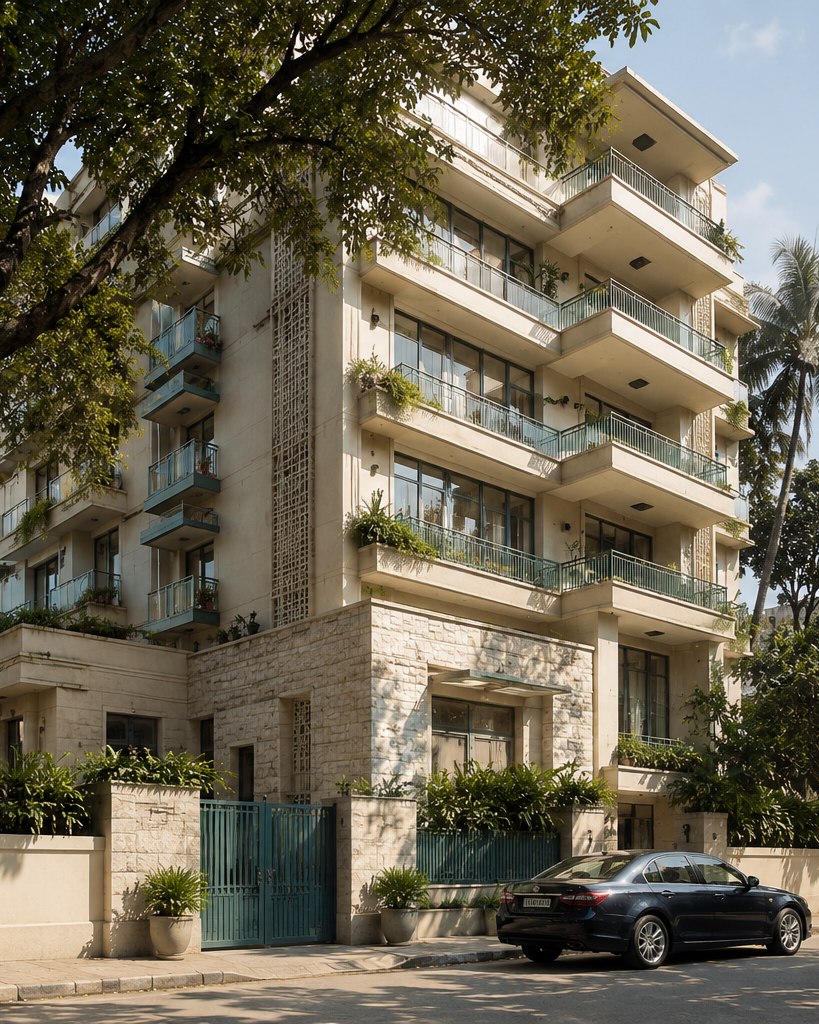 A seven-storey family building on the same plot, illustrative