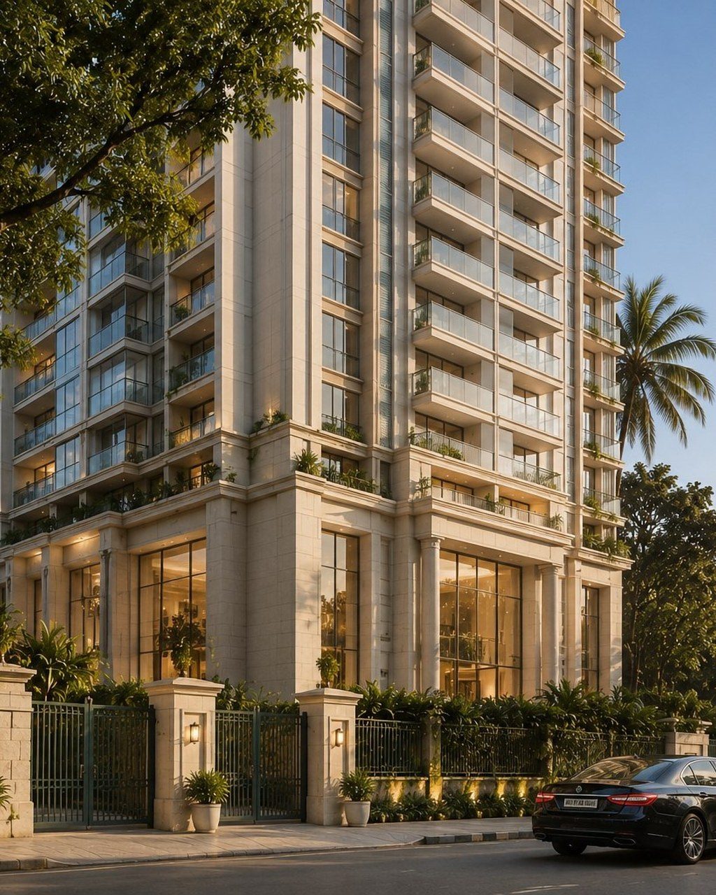 A present-day joint-development tower on the same plot, illustrative