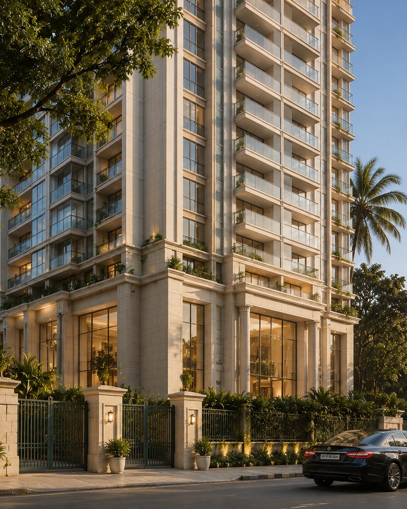 A present-day joint-development tower on the same plot, illustrative