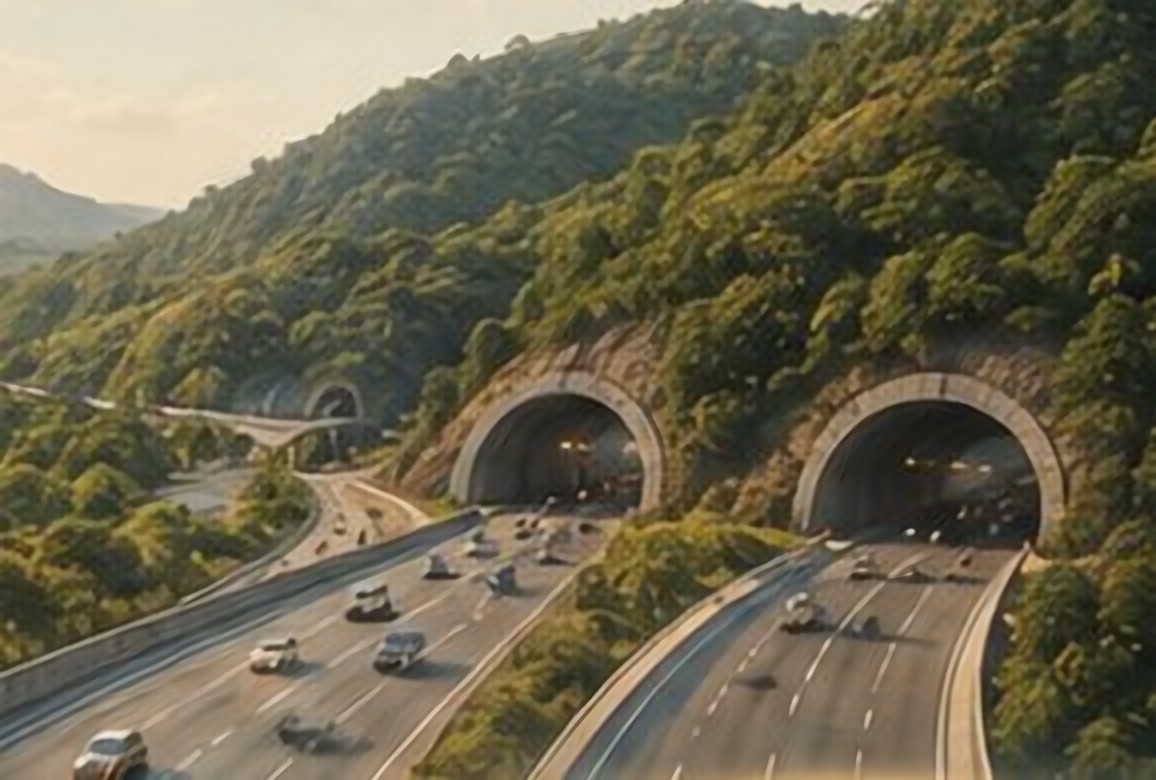The twin tunnels of the Mumbai–Pune Expressway Missing Link, illustrative