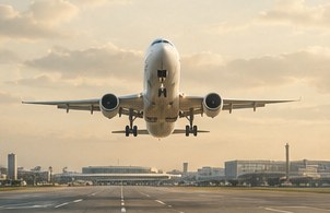 An aircraft departing Navi Mumbai International Airport, illustrative