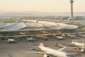 The terminal and apron at Navi Mumbai International Airport, illustrative