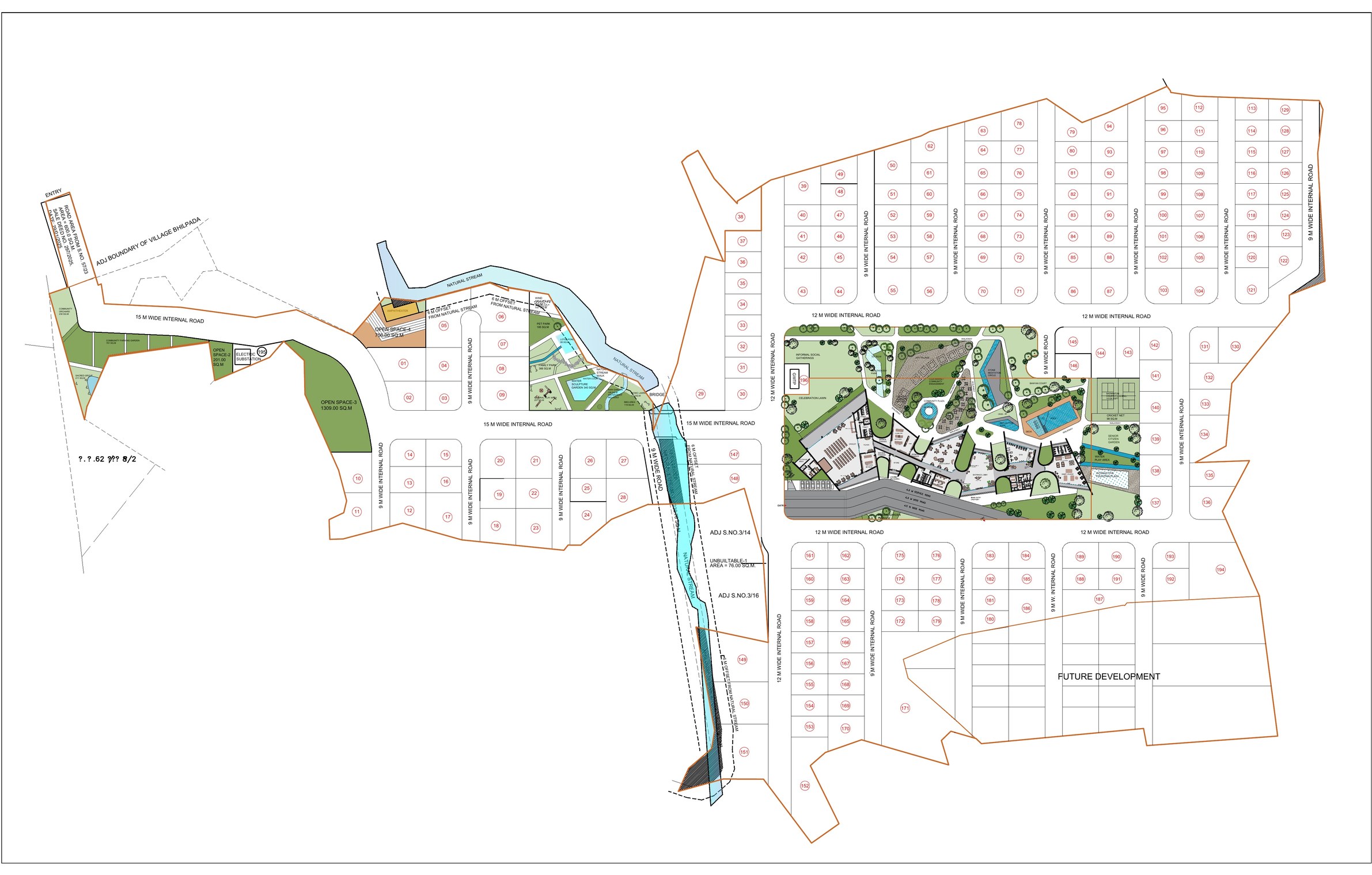 AURA ESTATE — final sales master layout, every plot numbered